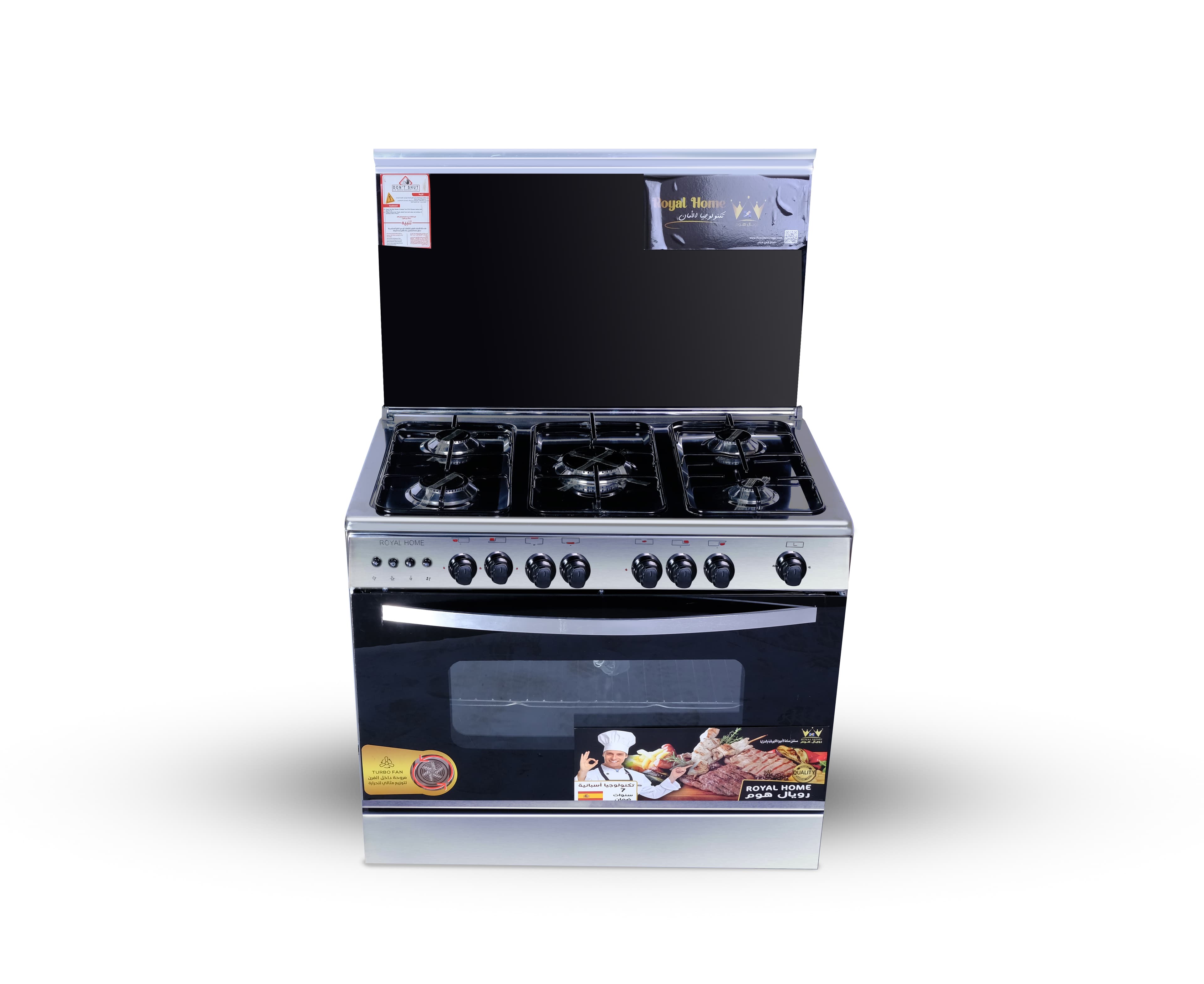Royal Home | Pro Chef Plus Gas Cooker, 5 Burners, 60×90 - Black Silver