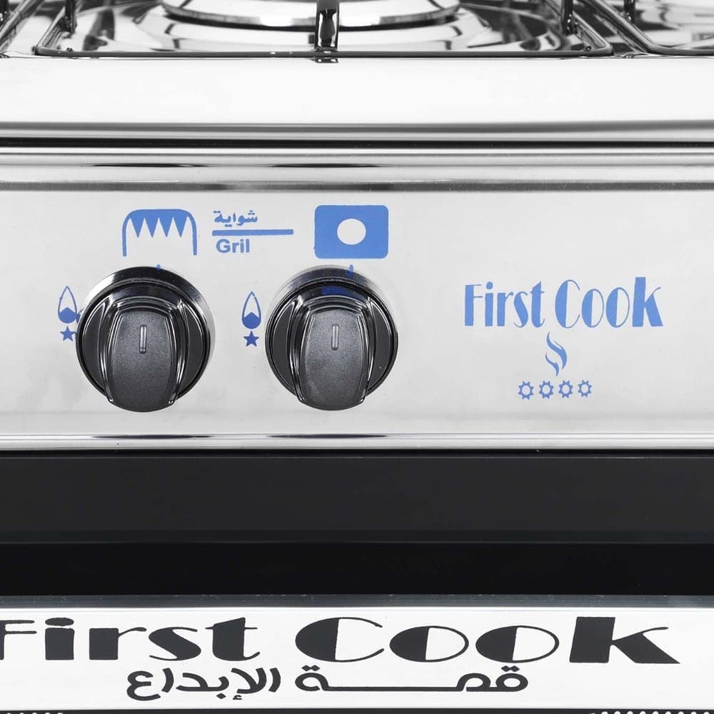 First Cook | Full Stainless Steel Stove, 5 Burners, Self Ignition, 80×60 cm - Silver Black