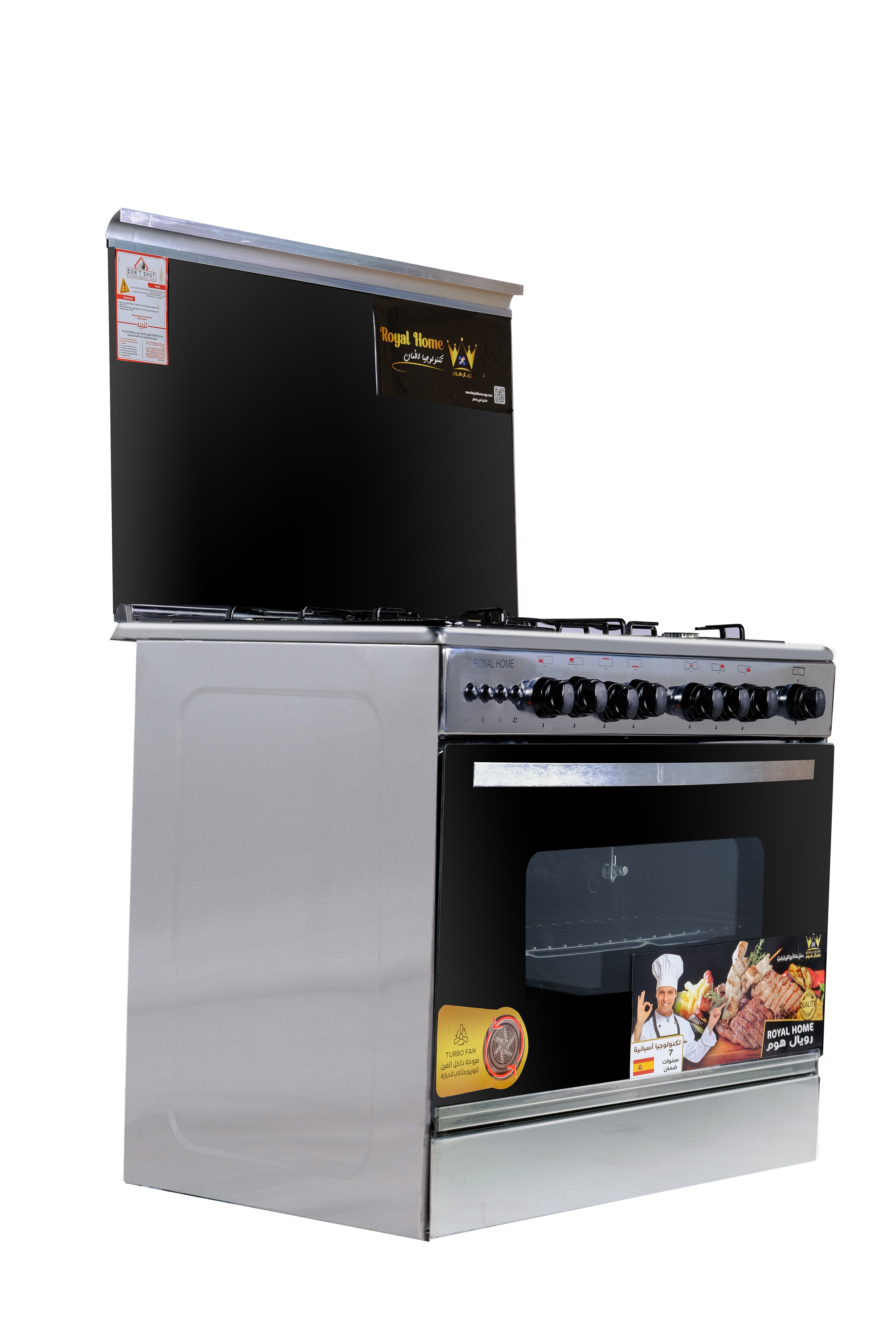 Royal Home | Pro Chef Plus Gas Cooker, 5 Burners, 60×90 - Black Silver
